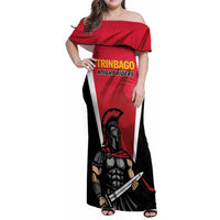 Custom Trinidad and Tobago Cricket Knight Riders Family Matching Off Shoulder Maxi Dress and Hawaiian Shirt Trinbago Wave The Red - Wonder Print Shop
