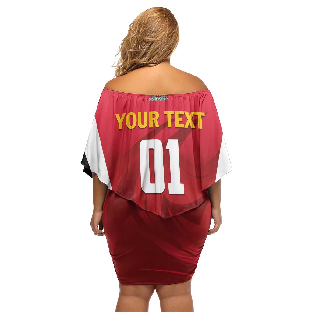 Custom Trinidad and Tobago Cricket Knight Riders Family Matching Off Shoulder Short Dress and Hawaiian Shirt Trinbago Wave The Red - Wonder Print Shop