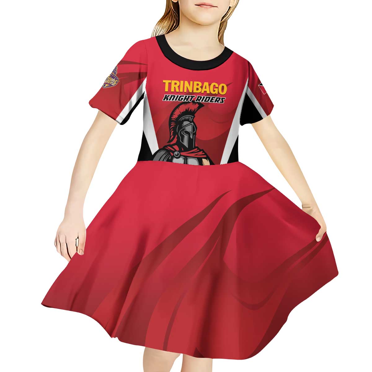 Custom Trinidad and Tobago Cricket Knight Riders Kid Short Sleeve Dress Trinbago Wave The Red - Wonder Print Shop