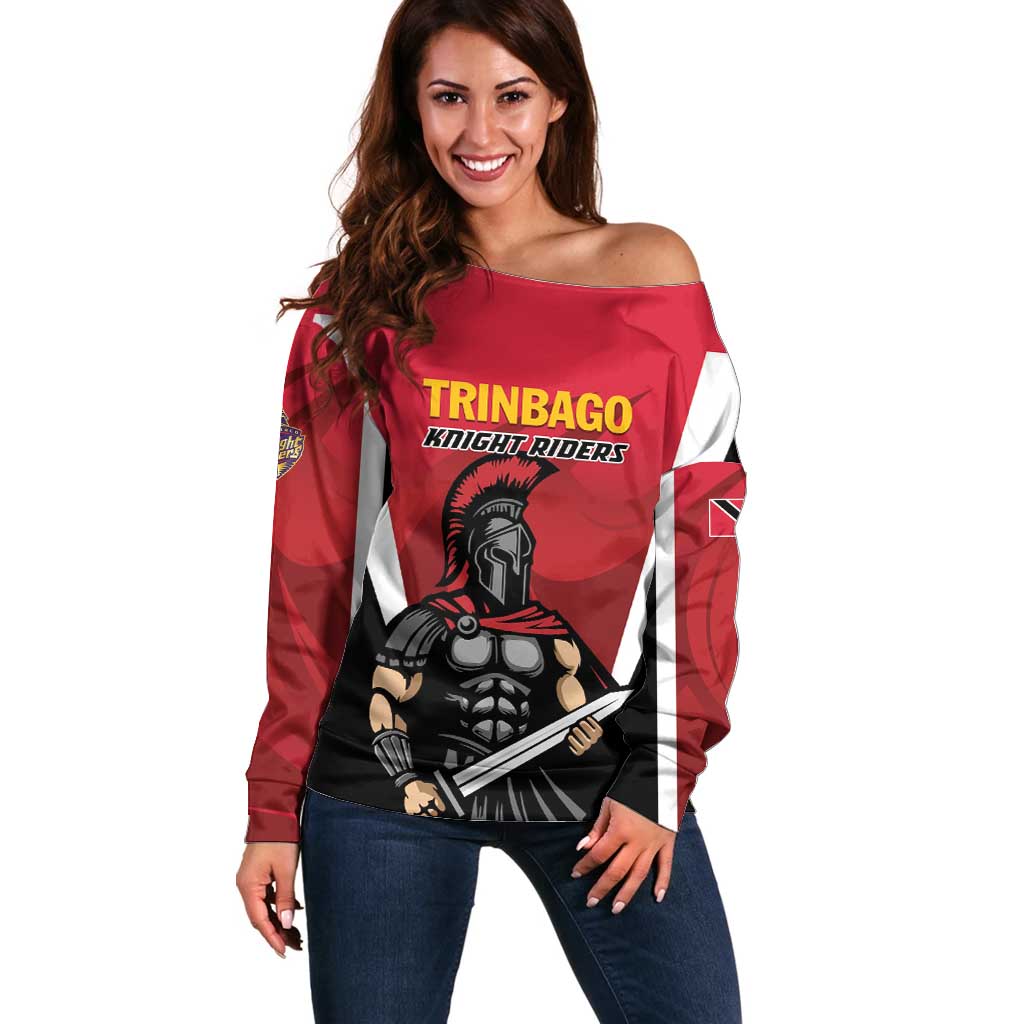 Custom Trinidad and Tobago Cricket Knight Riders Off Shoulder Sweater Trinbago Wave The Red - Wonder Print Shop