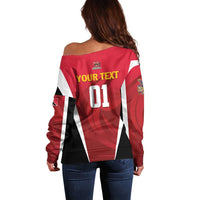 Custom Trinidad and Tobago Cricket Knight Riders Off Shoulder Sweater Trinbago Wave The Red - Wonder Print Shop