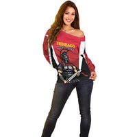 Custom Trinidad and Tobago Cricket Knight Riders Off Shoulder Sweater Trinbago Wave The Red - Wonder Print Shop