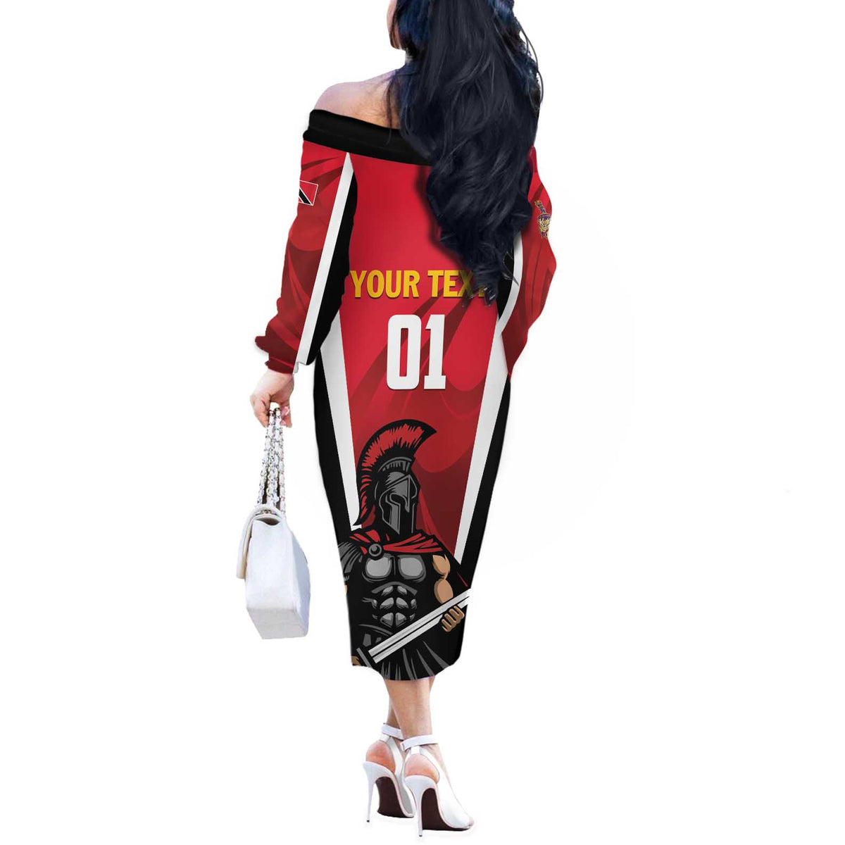 Custom Trinidad and Tobago Cricket Knight Riders Off The Shoulder Long Sleeve Dress Trinbago Wave The Red - Wonder Print Shop