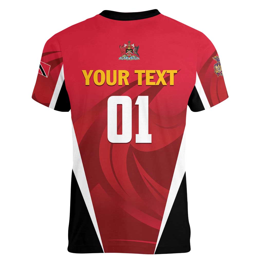 Custom Trinidad and Tobago Cricket Knight Riders Women V-Neck T-Shirt Trinbago Wave The Red - Wonder Print Shop