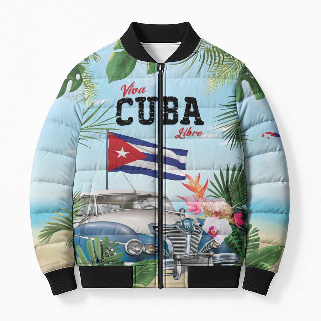 Personalized Viva Cuba Libre Bomber Puffer Jacket Libre Car Tropical Style - Wonder Print Shop