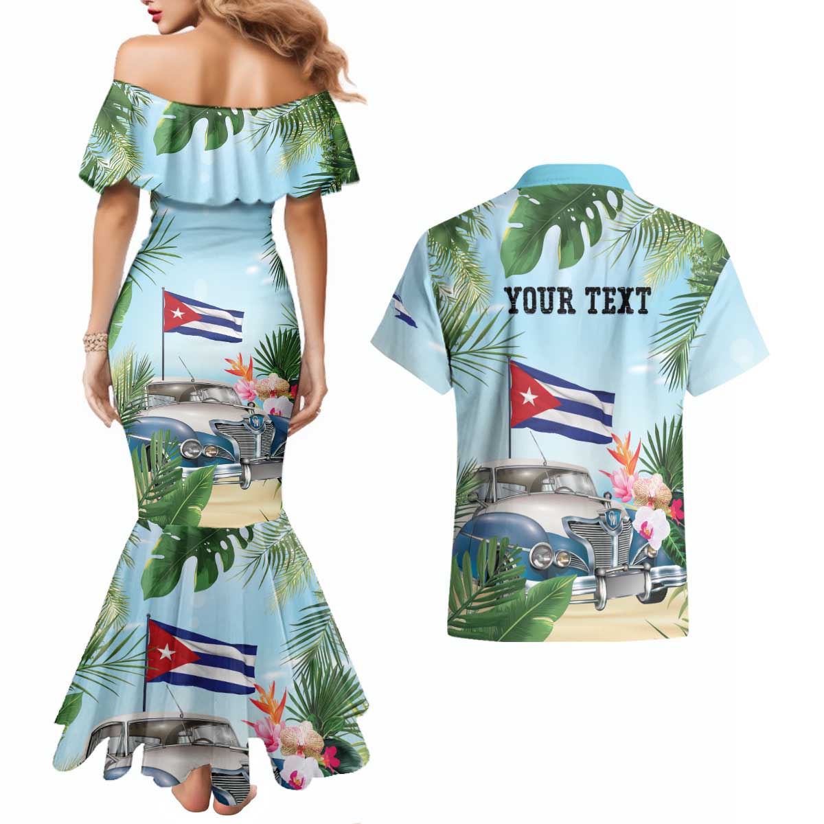 Personalized Viva Cuba Libre Couples Matching Mermaid Dress and Hawaiian Shirt Libre Car Tropical Style - Wonder Print Shop