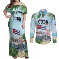 Personalized Viva Cuba Libre Couples Matching Off Shoulder Maxi Dress and Long Sleeve Button Shirt Libre Car Tropical Style - Wonder Print Shop