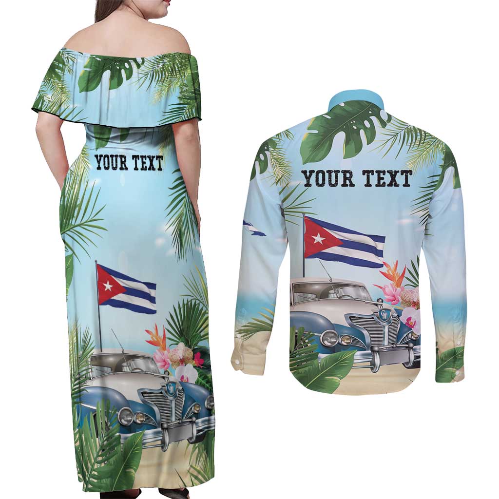 Personalized Viva Cuba Libre Couples Matching Off Shoulder Maxi Dress and Long Sleeve Button Shirt Libre Car Tropical Style - Wonder Print Shop