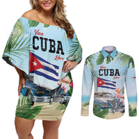 Personalized Viva Cuba Libre Couples Matching Off Shoulder Short Dress and Long Sleeve Button Shirt Libre Car Tropical Style - Wonder Print Shop