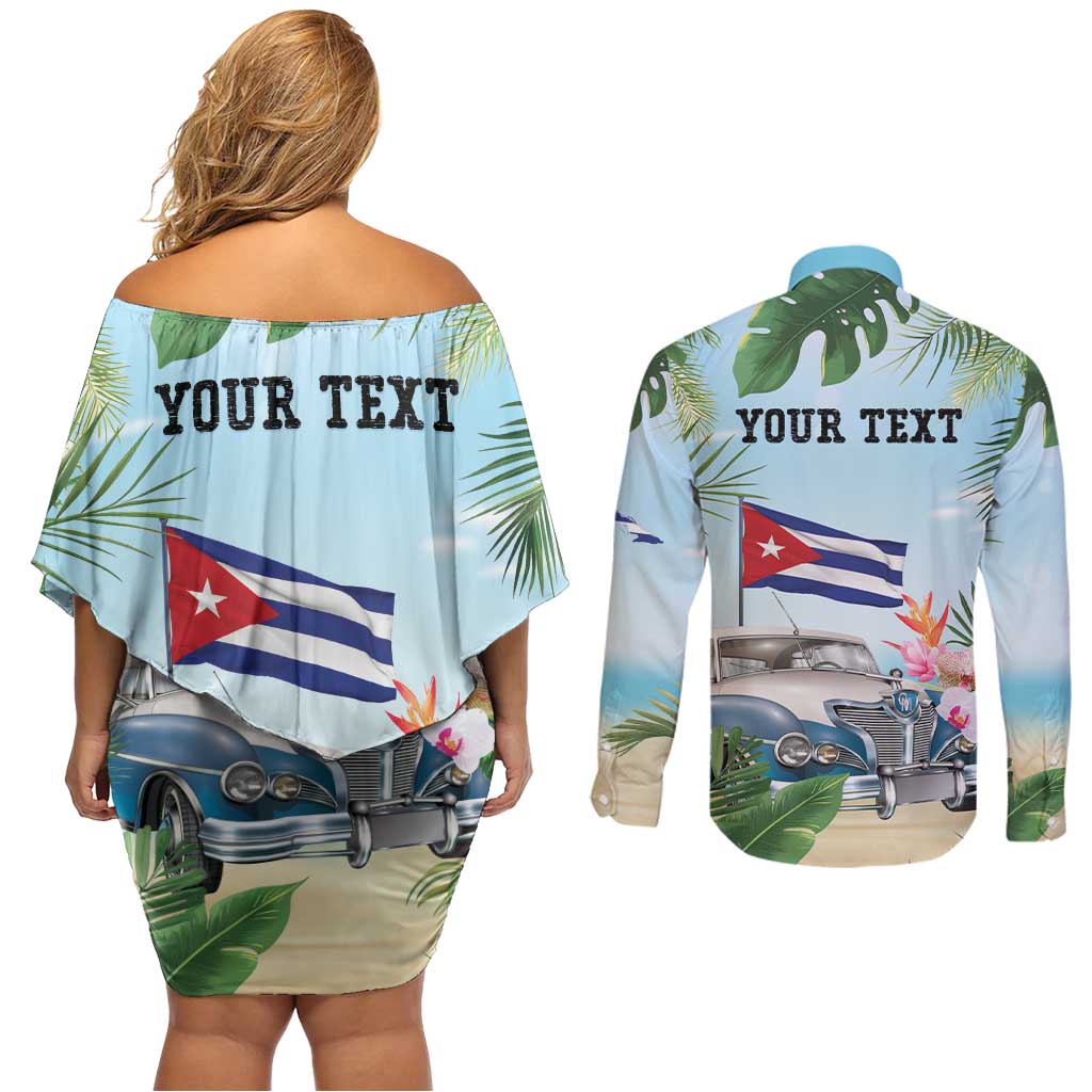 Personalized Viva Cuba Libre Couples Matching Off Shoulder Short Dress and Long Sleeve Button Shirt Libre Car Tropical Style - Wonder Print Shop