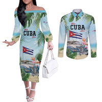 Personalized Viva Cuba Libre Couples Matching Off The Shoulder Long Sleeve Dress and Long Sleeve Button Shirt Libre Car Tropical Style - Wonder Print Shop