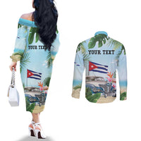 Personalized Viva Cuba Libre Couples Matching Off The Shoulder Long Sleeve Dress and Long Sleeve Button Shirt Libre Car Tropical Style - Wonder Print Shop
