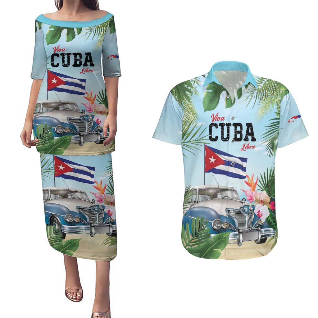 Personalized Viva Cuba Libre Couples Matching Puletasi and Hawaiian Shirt Libre Car Tropical Style - Wonder Print Shop