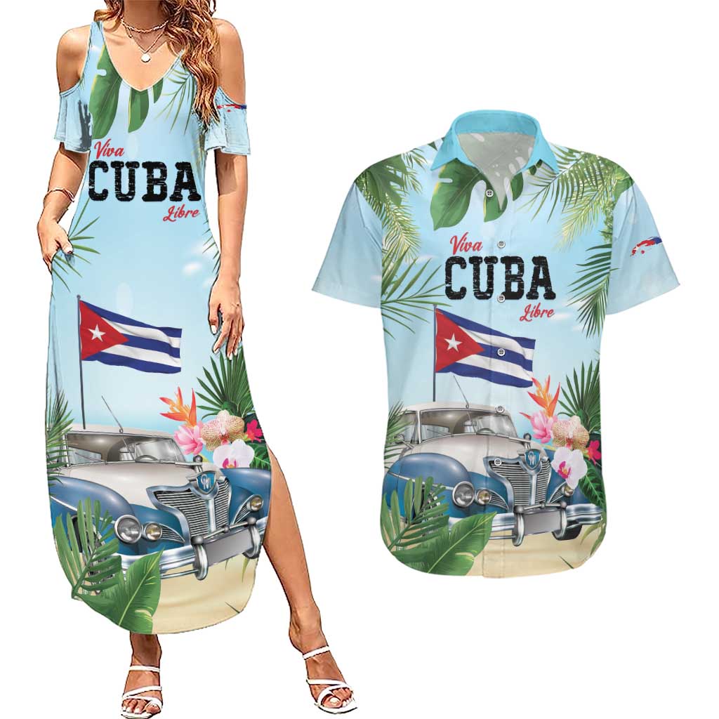 Personalized Viva Cuba Libre Couples Matching Summer Maxi Dress and Hawaiian Shirt Libre Car Tropical Style - Wonder Print Shop