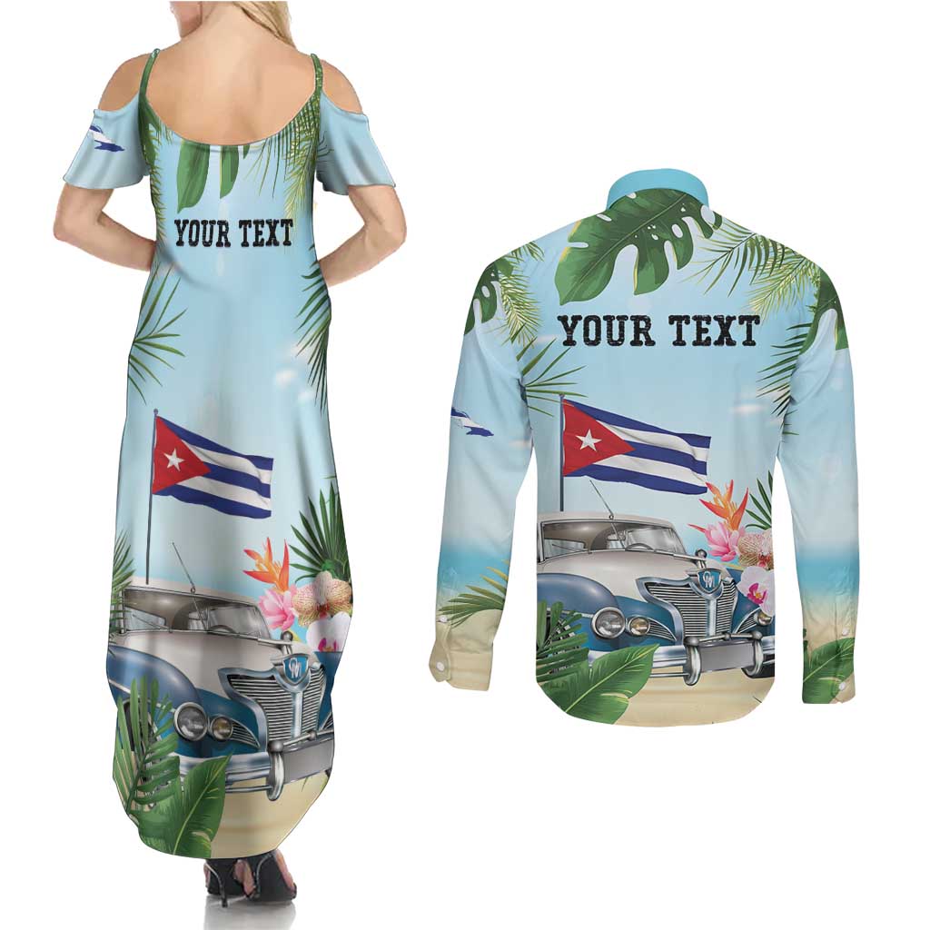 Personalized Viva Cuba Libre Couples Matching Summer Maxi Dress and Long Sleeve Button Shirt Libre Car Tropical Style - Wonder Print Shop