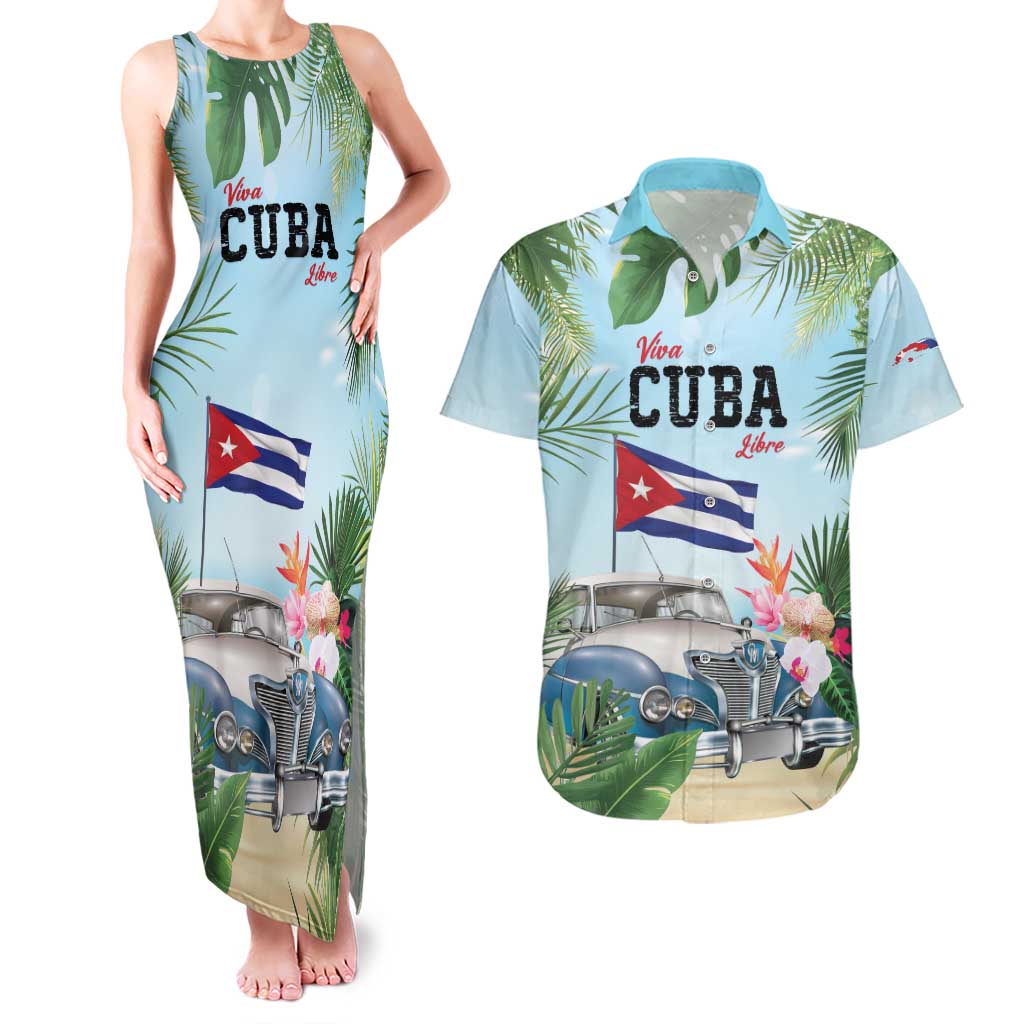 Personalized Viva Cuba Libre Couples Matching Tank Maxi Dress and Hawaiian Shirt Libre Car Tropical Style - Wonder Print Shop