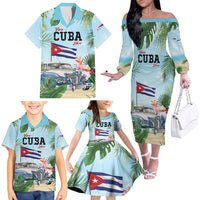 Personalized Viva Cuba Libre Family Matching Off The Shoulder Long Sleeve Dress and Hawaiian Shirt Libre Car Tropical Style - Wonder Print Shop