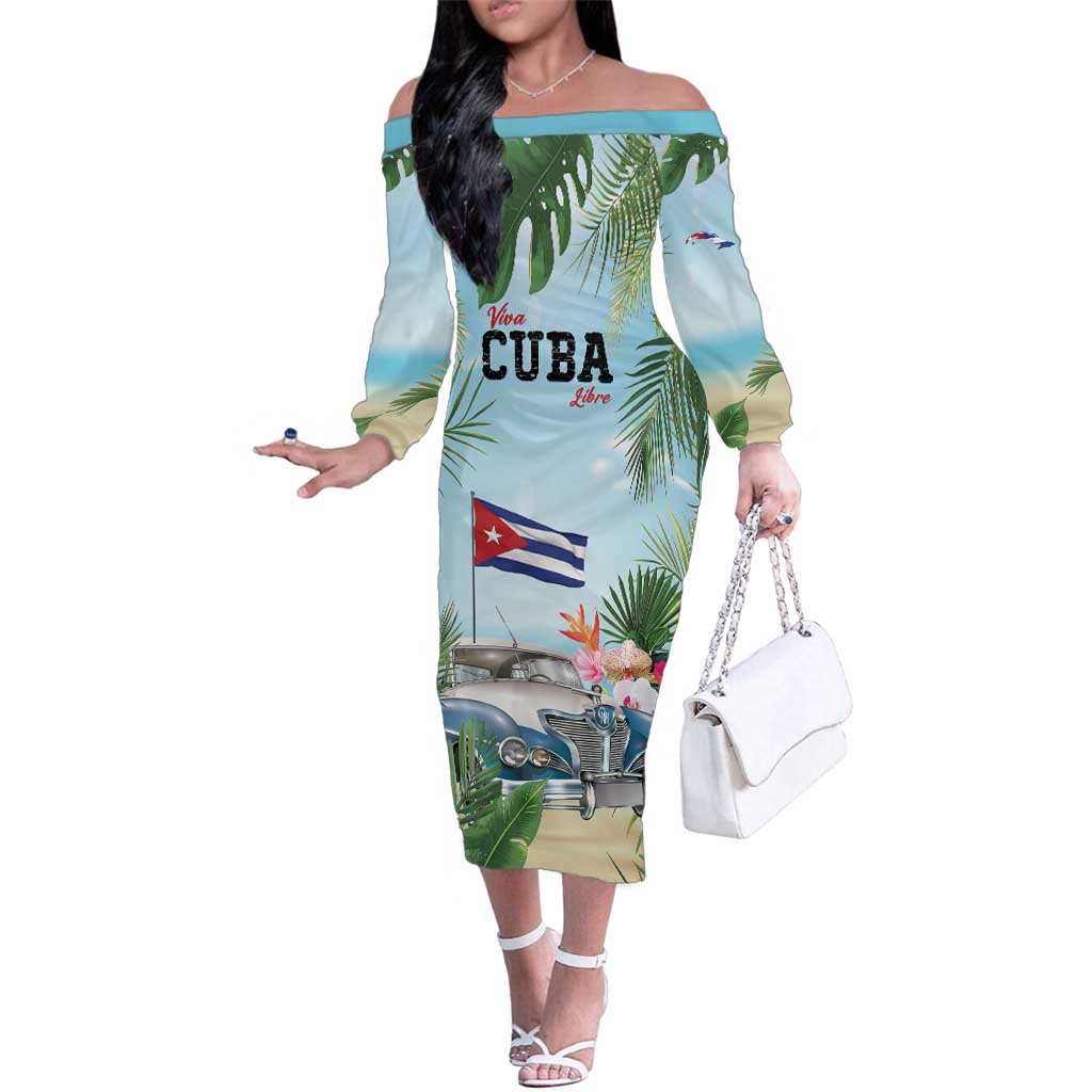 Personalized Viva Cuba Libre Family Matching Off The Shoulder Long Sleeve Dress and Hawaiian Shirt Libre Car Tropical Style - Wonder Print Shop