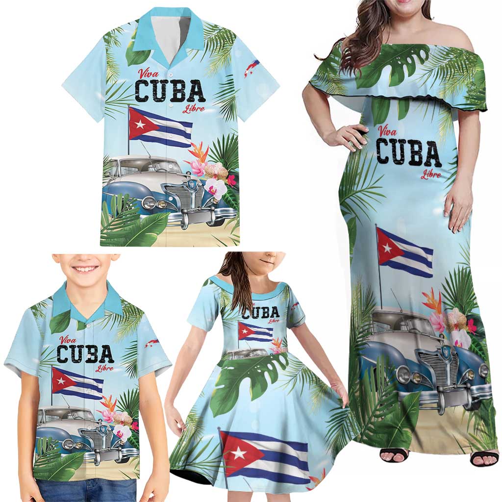 Personalized Viva Cuba Libre Family Matching Off Shoulder Maxi Dress and Hawaiian Shirt Libre Car Tropical Style - Wonder Print Shop