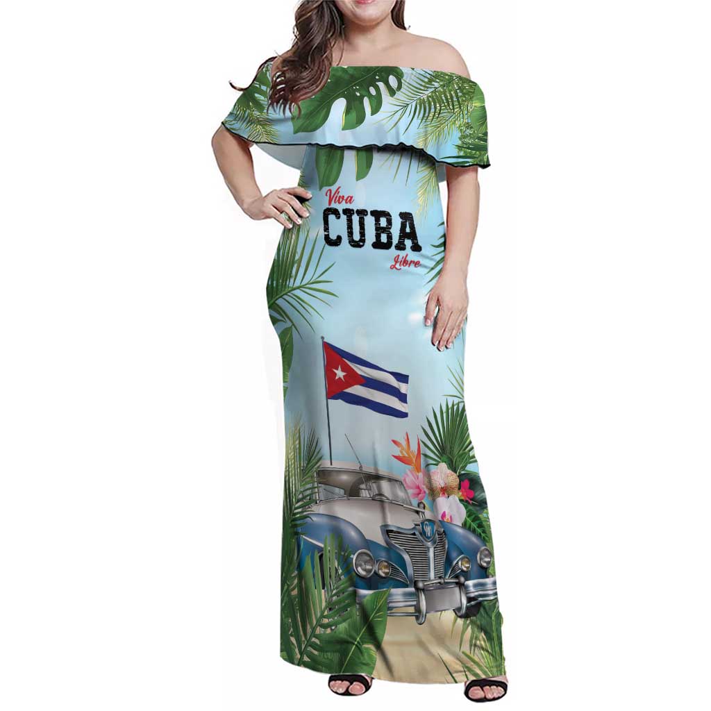 Personalized Viva Cuba Libre Family Matching Off Shoulder Maxi Dress and Hawaiian Shirt Libre Car Tropical Style - Wonder Print Shop