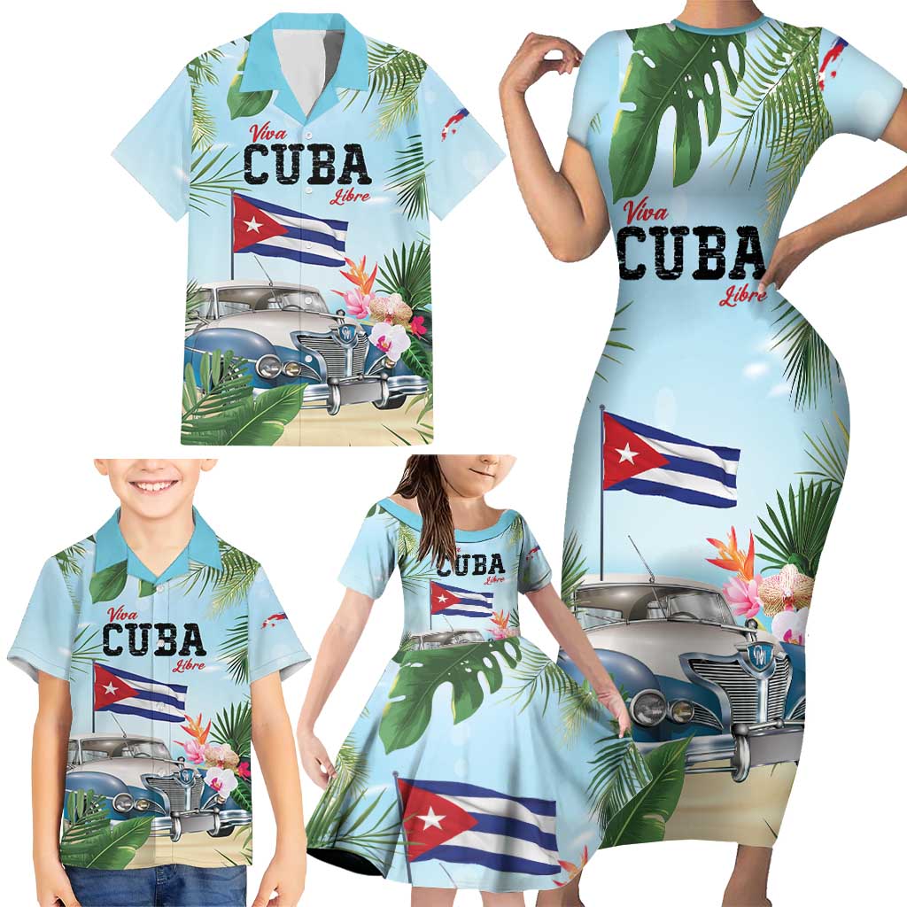 Personalized Viva Cuba Libre Family Matching Short Sleeve Bodycon Dress and Hawaiian Shirt Libre Car Tropical Style - Wonder Print Shop