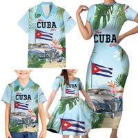 Personalized Viva Cuba Libre Family Matching Short Sleeve Bodycon Dress and Hawaiian Shirt Libre Car Tropical Style - Wonder Print Shop