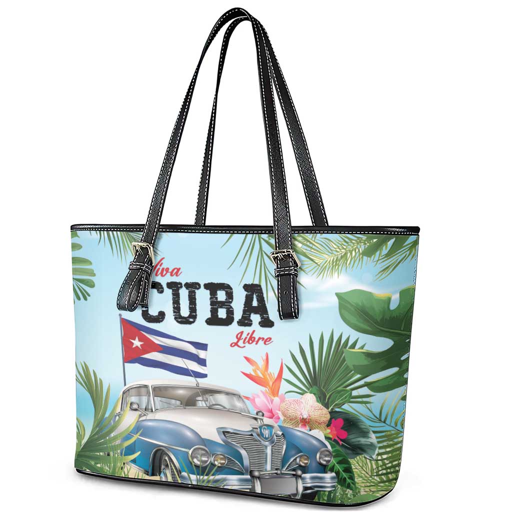 Viva Cuba Libre Leather Tote Bag Libre Car Tropical Style - Wonder Print Shop