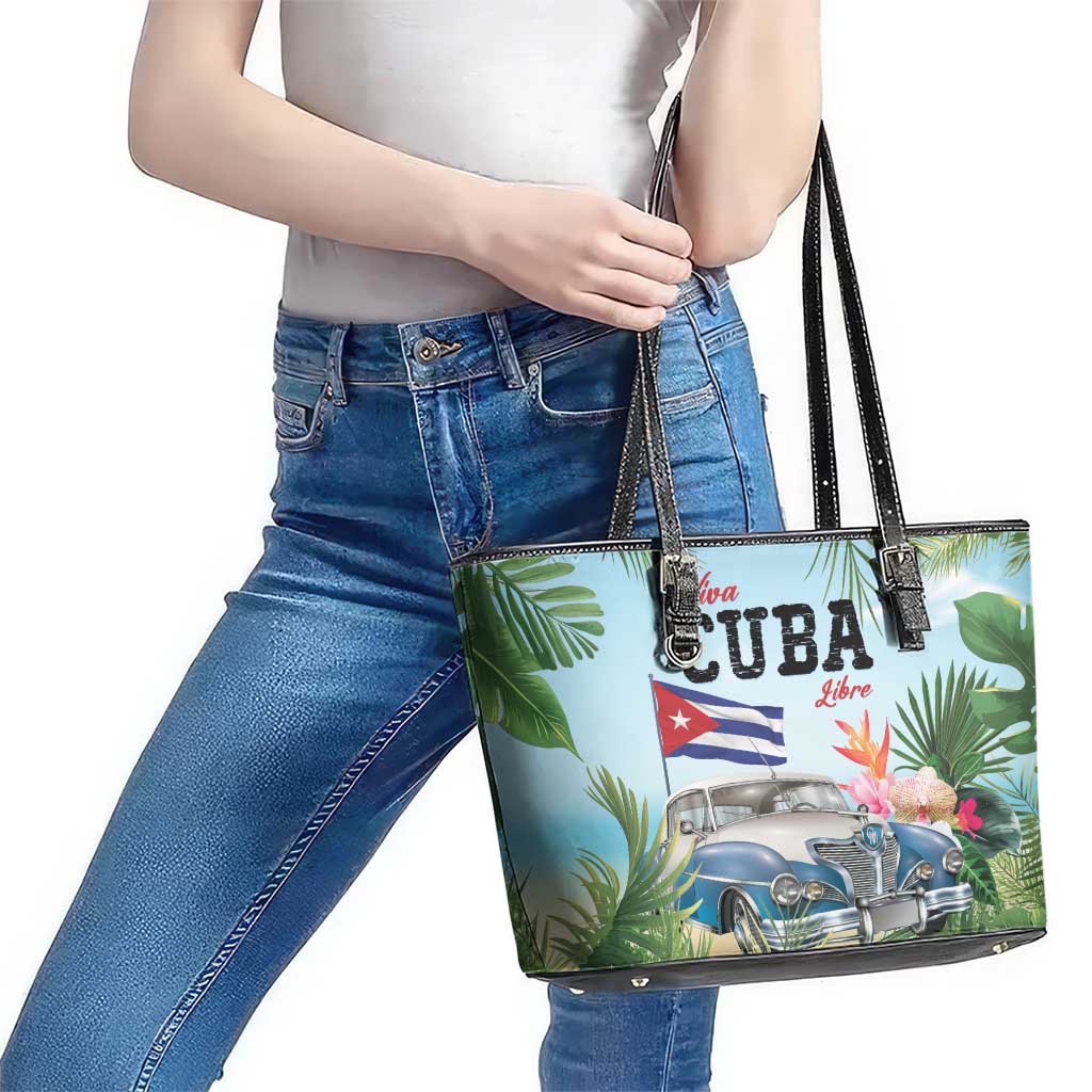 Viva Cuba Libre Leather Tote Bag Libre Car Tropical Style - Wonder Print Shop