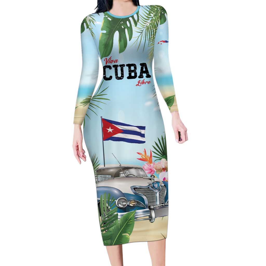 Personalized Viva Cuba Libre Long Sleeve Bodycon Dress Libre Car Tropical Style - Wonder Print Shop