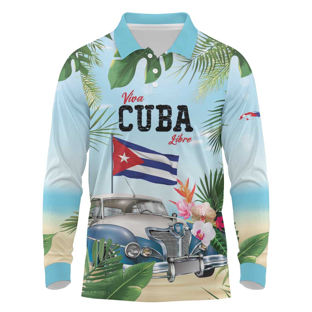Personalized Viva Cuba Libre Long Sleeve Polo Shirt Libre Car Tropical Style - Wonder Print Shop