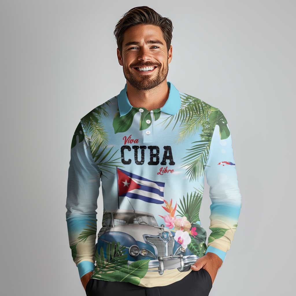 Personalized Viva Cuba Libre Long Sleeve Polo Shirt Libre Car Tropical Style - Wonder Print Shop