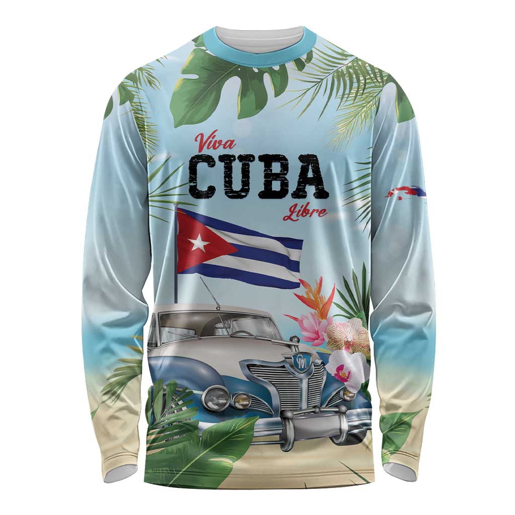 Personalized Viva Cuba Libre Long Sleeve Shirt Libre Car Tropical Style - Wonder Print Shop
