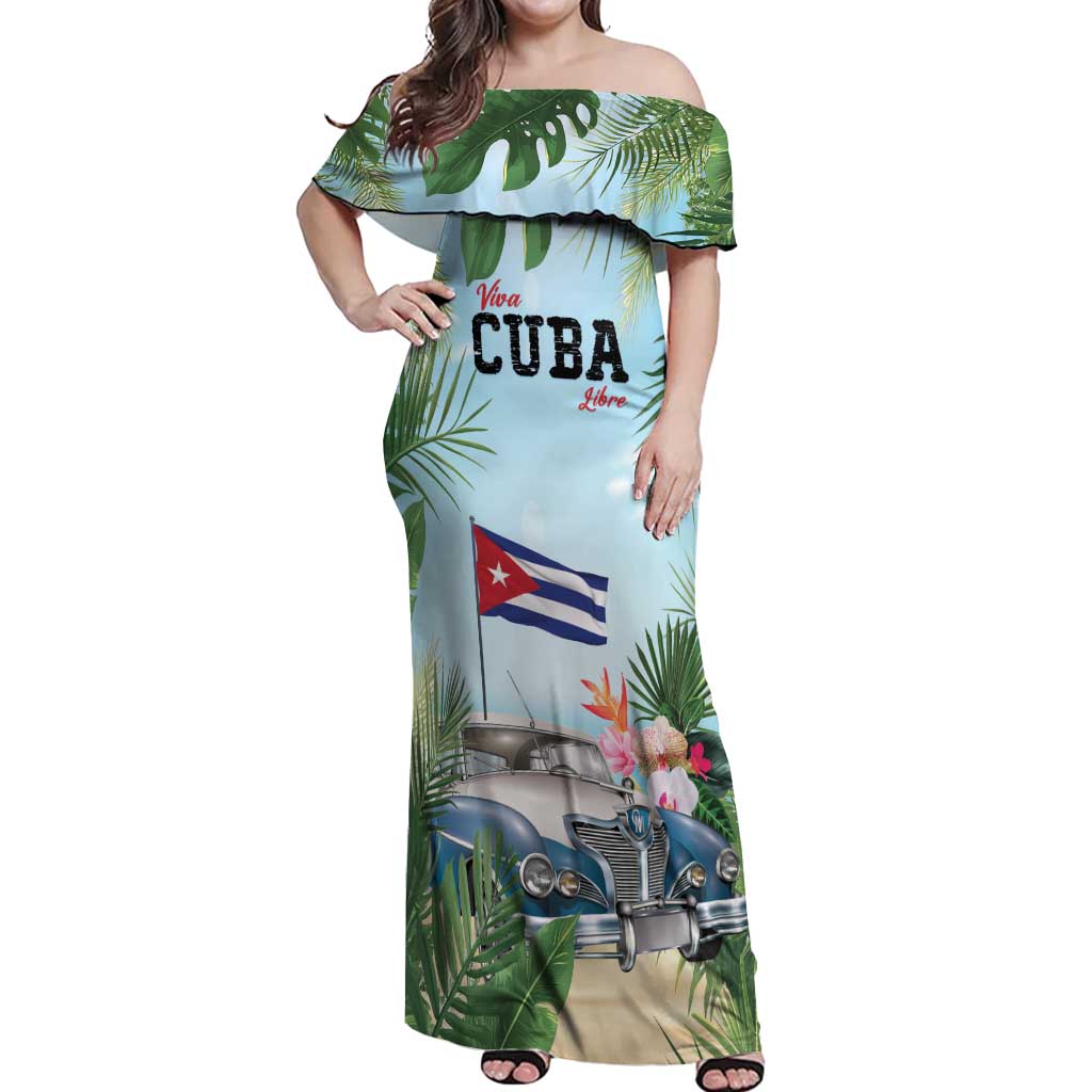Personalized Viva Cuba Libre Off Shoulder Maxi Dress Libre Car Tropical Style - Wonder Print Shop