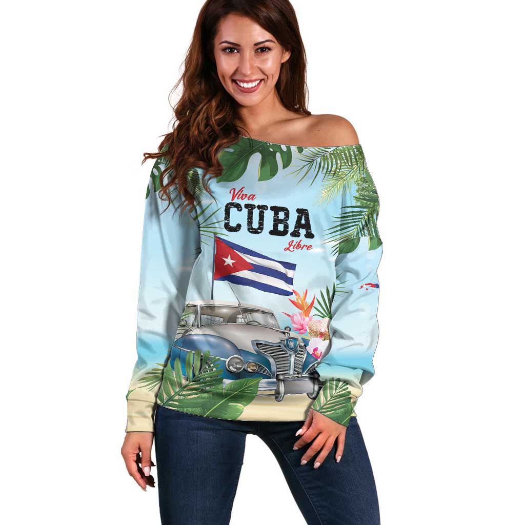 Personalized Viva Cuba Libre Off Shoulder Sweater Libre Car Tropical Style - Wonder Print Shop
