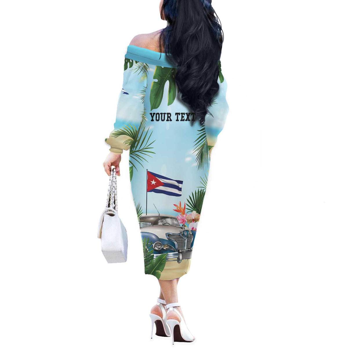 Personalized Viva Cuba Libre Off The Shoulder Long Sleeve Dress Libre Car Tropical Style - Wonder Print Shop