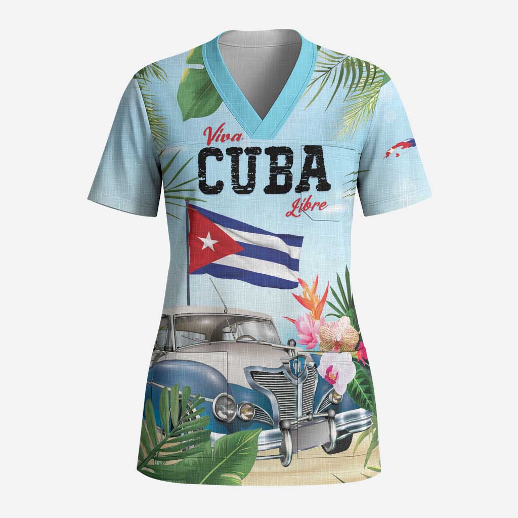 Personalized Viva Cuba Libre Scrub Top Libre Car Tropical Style - Wonder Print Shop