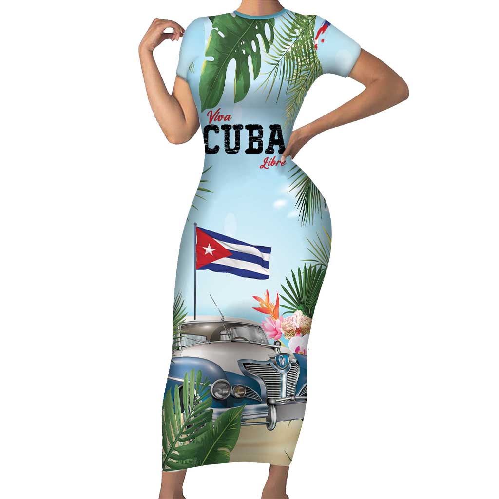 Personalized Viva Cuba Libre Short Sleeve Bodycon Dress Libre Car Tropical Style - Wonder Print Shop