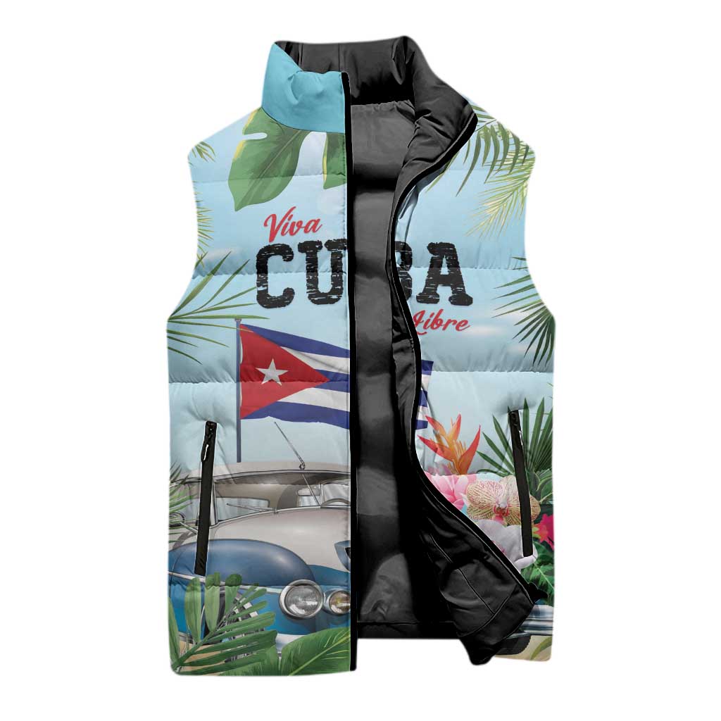 Personalized Viva Cuba Libre Sleeveless Puffer Jacket Libre Car Tropical Style - Wonder Print Shop