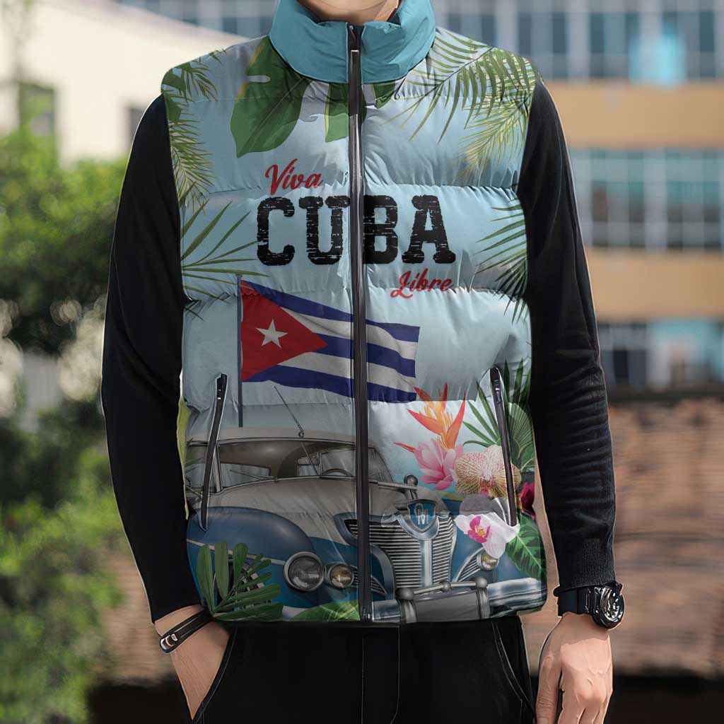 Personalized Viva Cuba Libre Sleeveless Puffer Jacket Libre Car Tropical Style - Wonder Print Shop