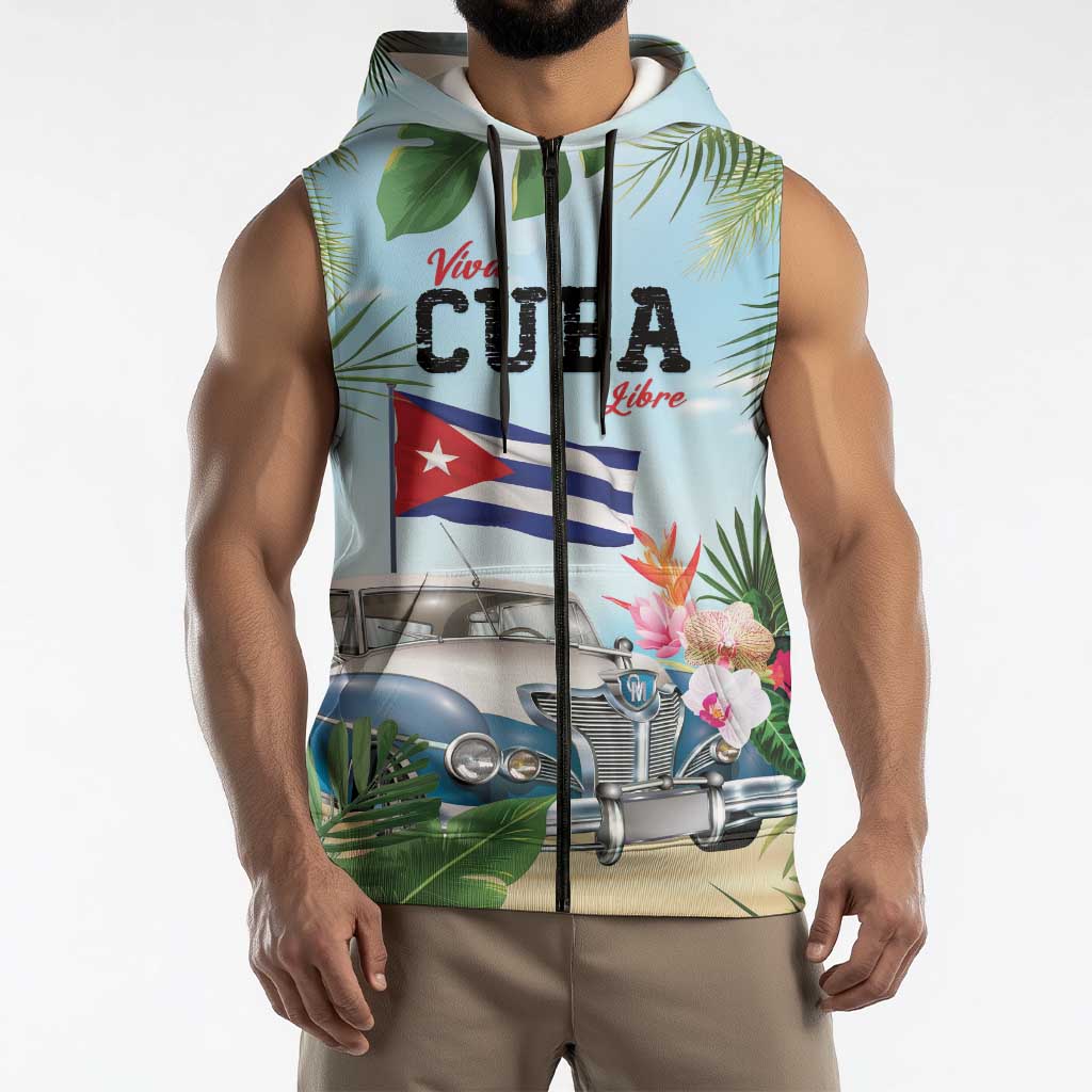 Personalized Viva Cuba Libre Sleeveless Zip Hoodie Libre Car Tropical Style - Wonder Print Shop