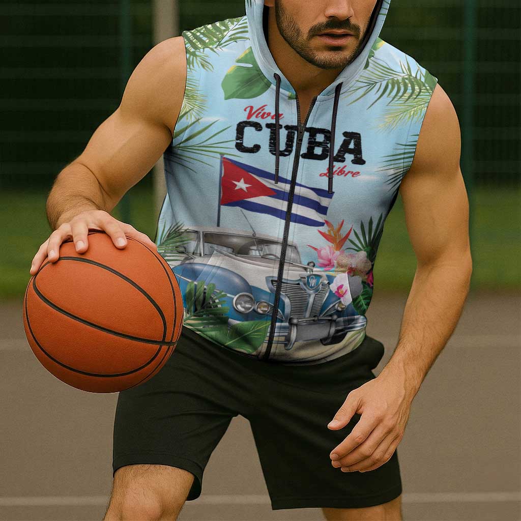 Personalized Viva Cuba Libre Sleeveless Zip Hoodie Libre Car Tropical Style - Wonder Print Shop