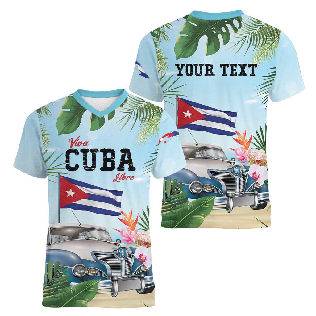 Personalized Viva Cuba Libre Women V-Neck T-Shirt Libre Car Tropical Style - Wonder Print Shop