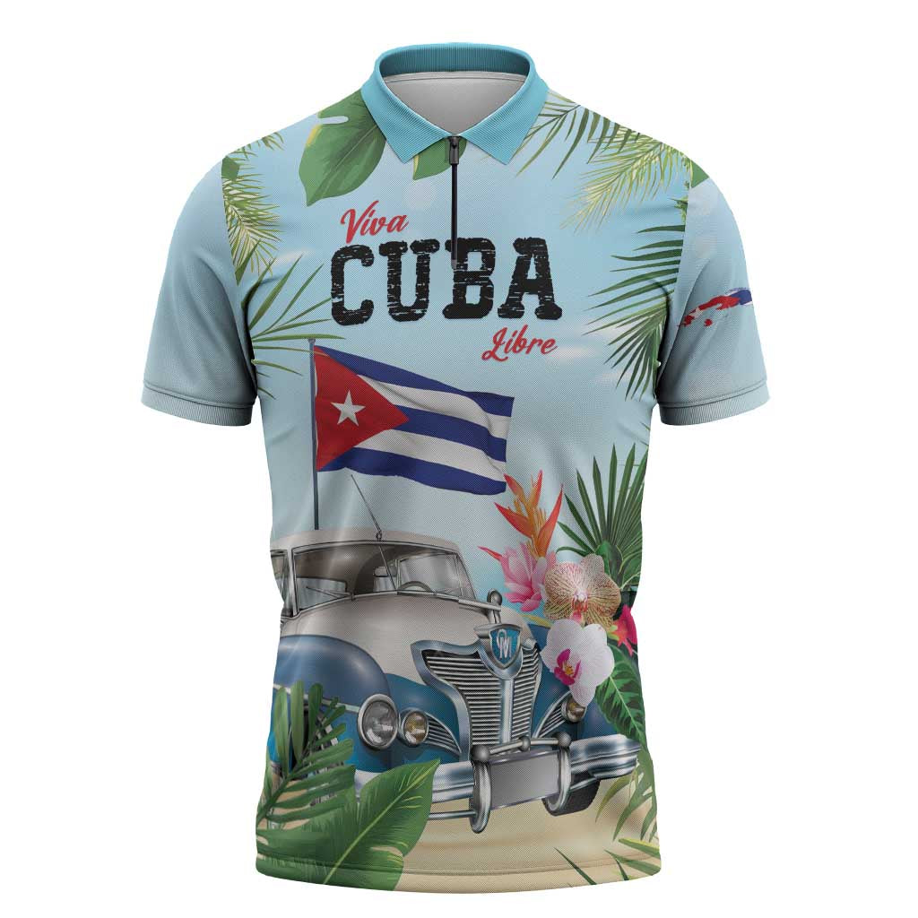 Personalized Viva Cuba Libre Zipper Polo Shirt Libre Car Tropical Style - Wonder Print Shop