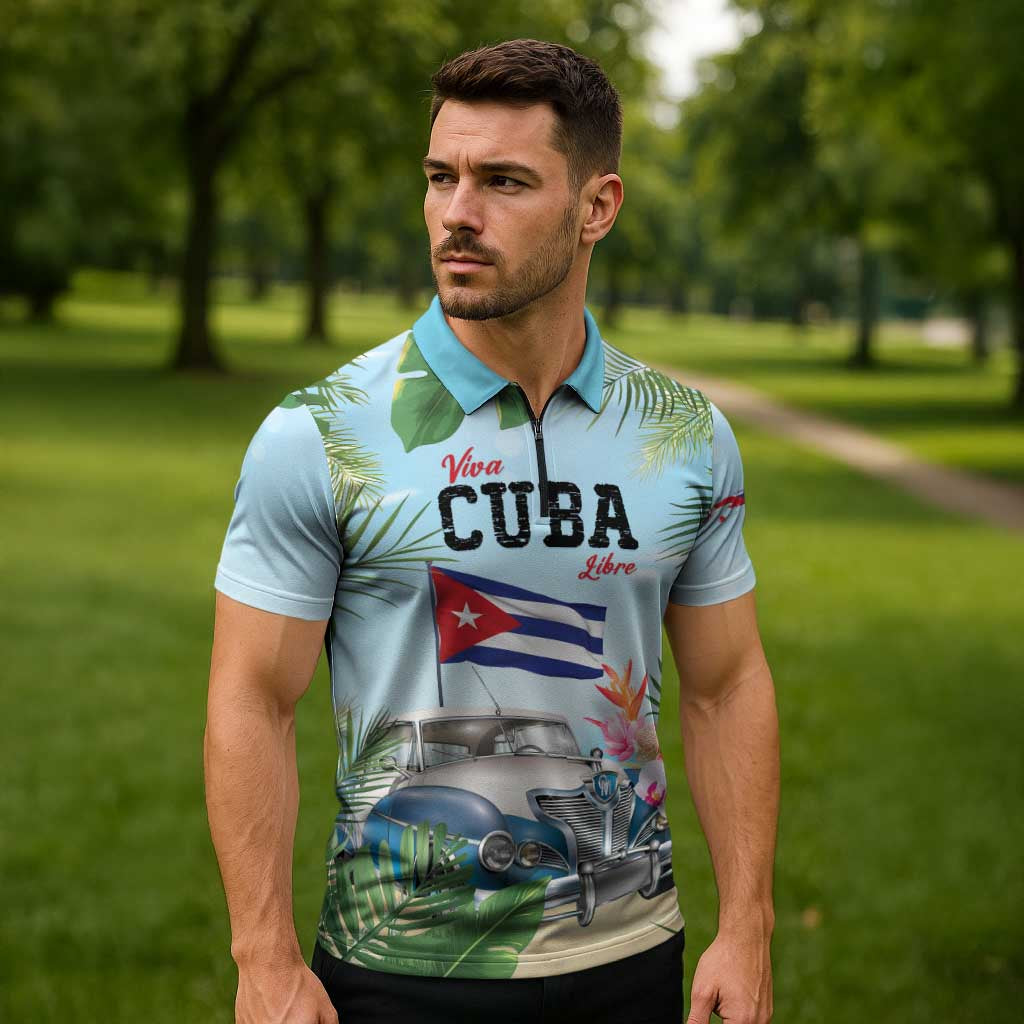 Personalized Viva Cuba Libre Zipper Polo Shirt Libre Car Tropical Style - Wonder Print Shop