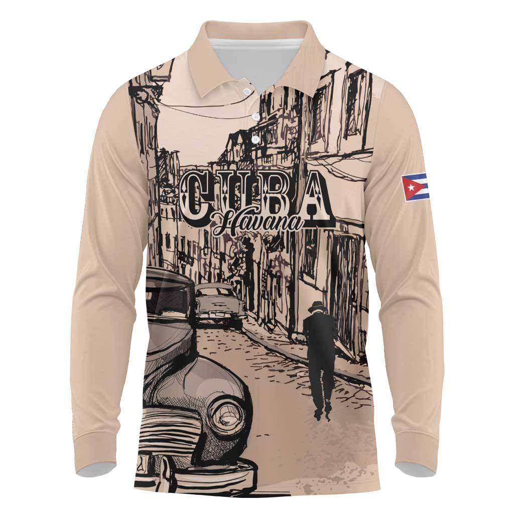 Personalized Cuba Havana Long Sleeve Polo Shirt Libre Car Retro Style - Wonder Print Shop
