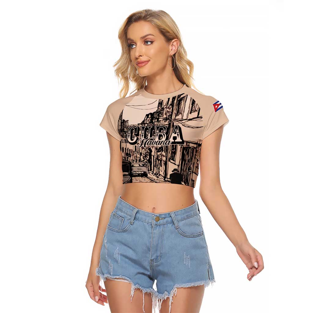 Personalized Cuba Havana Raglan Cropped T Shirt Libre Car Retro Style - Wonder Print Shop