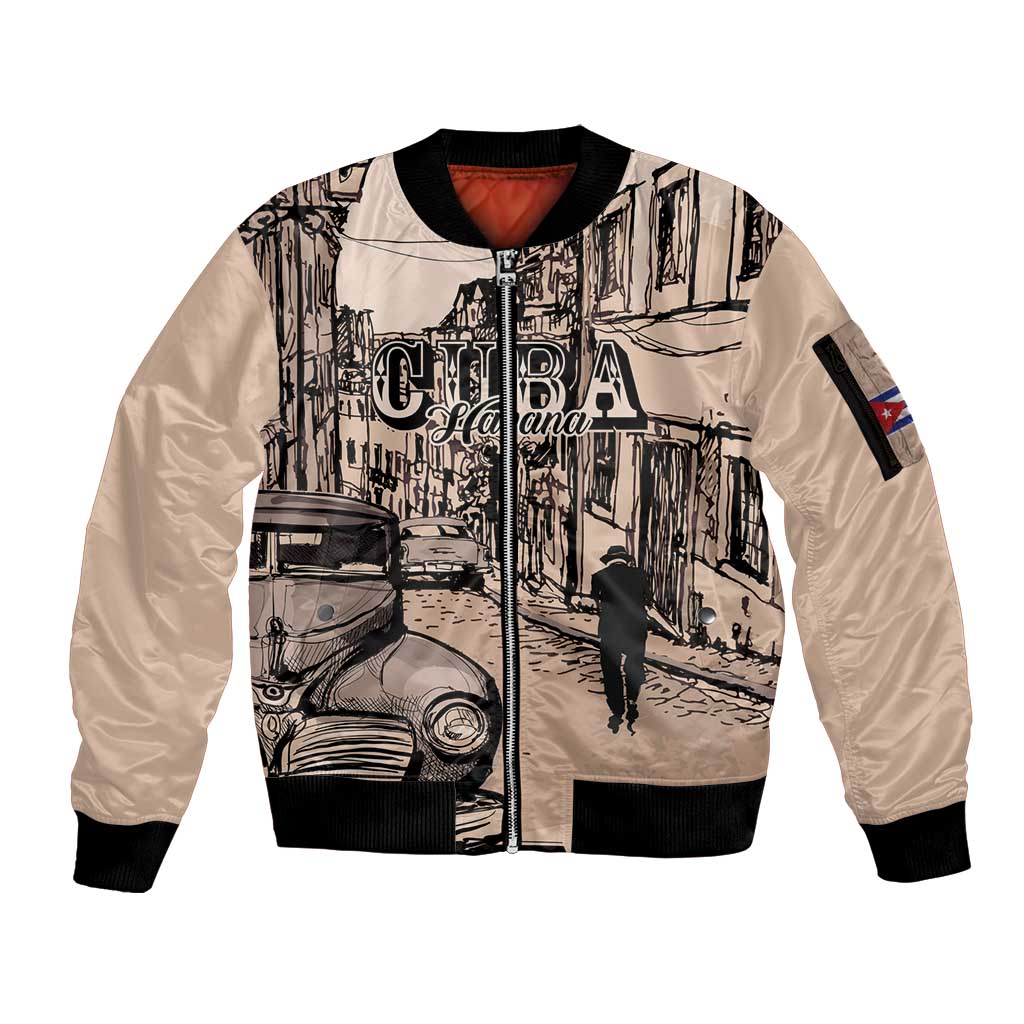 Personalized Cuba Havana Sleeve Zip Bomber Jacket Libre Car Retro Style - Wonder Print Shop