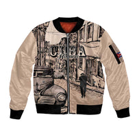 Personalized Cuba Havana Sleeve Zip Bomber Jacket Libre Car Retro Style - Wonder Print Shop
