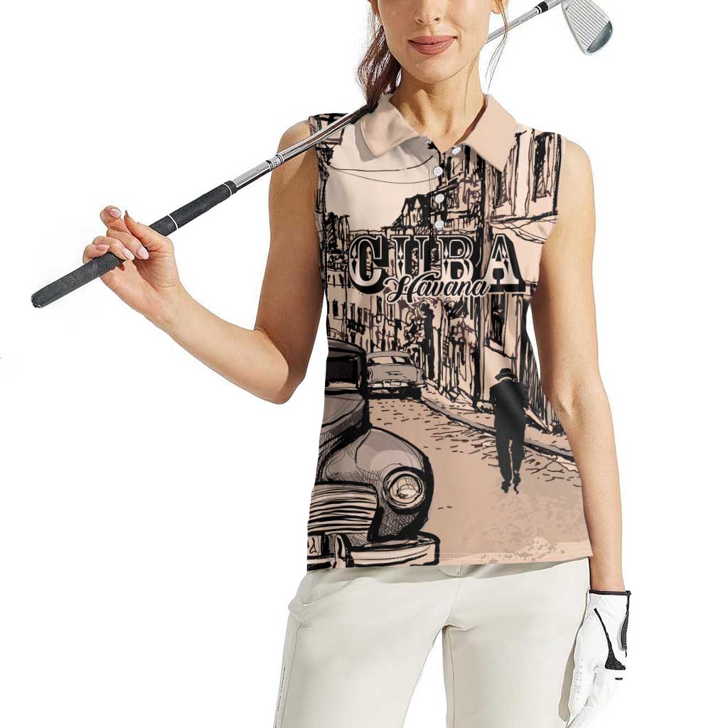 Personalized Cuba Havana Women Sleeveless Polo Shirt Libre Car Retro Style - Wonder Print Shop