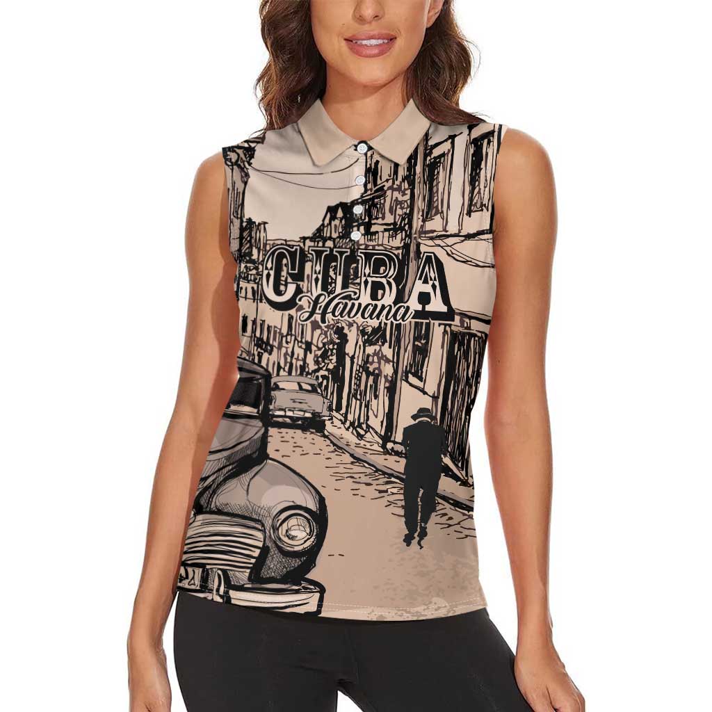Personalized Cuba Havana Women Sleeveless Polo Shirt Libre Car Retro Style - Wonder Print Shop